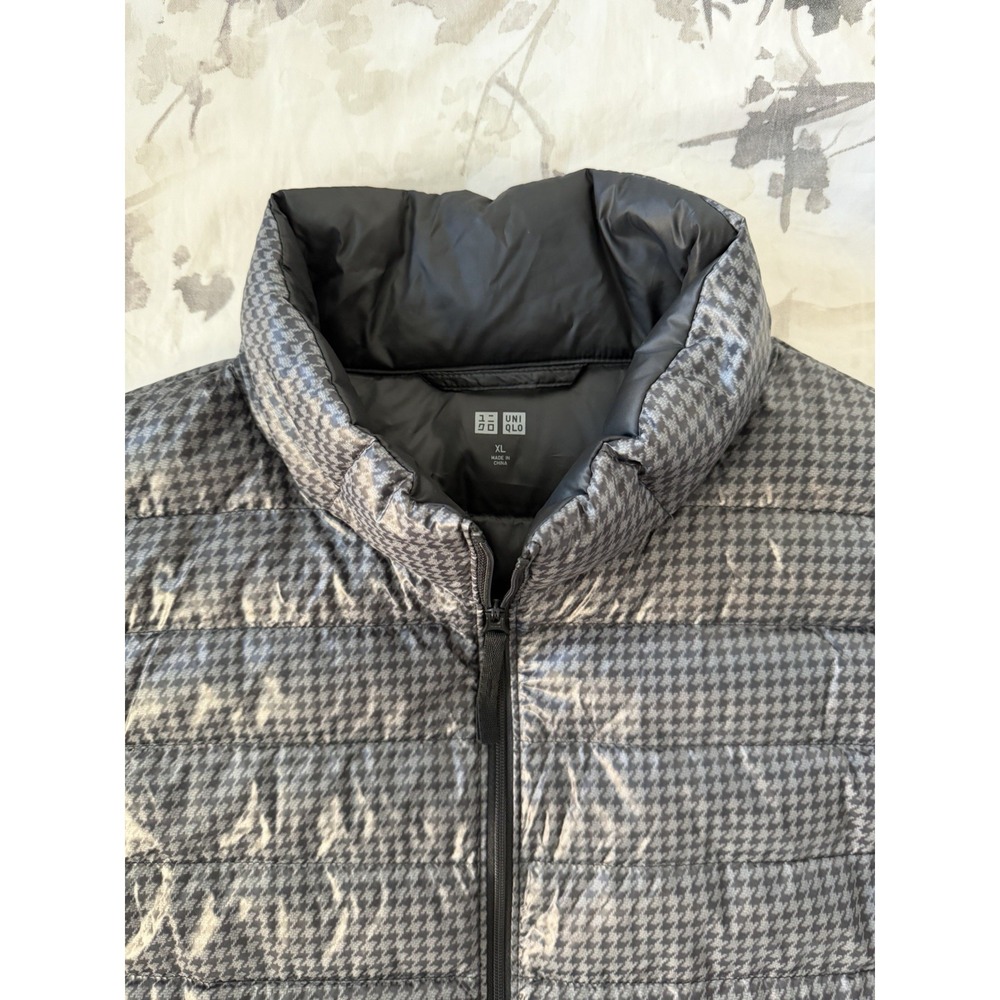 Uniqlo Ultra Light Down Filled Bubble Puffer Vest Jacket Houndstooth Mens XL EUC